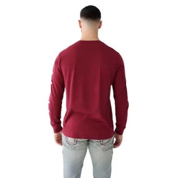 True Religion Men's Long Sleeve Logo Tour Graphic T-Shirt Burgundy Red XXL - Picture 2 of 7